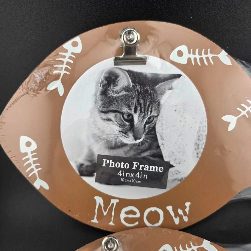 Fish Photo Frame Meow Clip Set of 2 Momentum Brands 4x4 Brown NEW Pet Memories